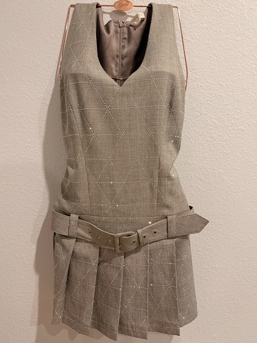 Ramy Brook Taupe Sleeveless Belted Mini Dress